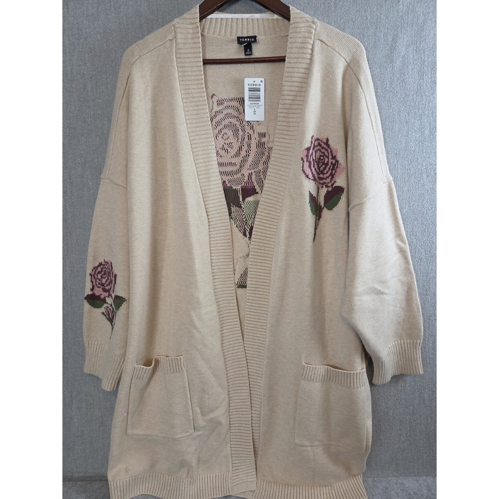 TORRID 4X Rose Print Open Front Cardigan Sweater Long Cottagecore Career NEW